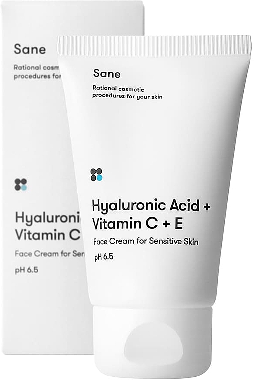 Gesichtscreme mit Hyaluronsäure und Vitaminen C + E für empfindliche Haut - Sane Hyaluronic Acid + Vitamin C + E Face Cream For Sensitive Skin — Bild N1