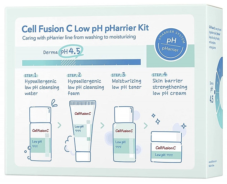 GESCHENK! Gesichtspflegeset - Cell Fusion C Low pH pHarrier kit (Reinigungsschaum 20ml + Reinigungswasser 20ml + Feuchtigkeitsspendender Toner 20 ml + Creme 8ml)  — Bild N1