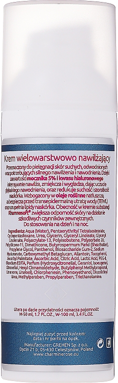 Feuchtigkeitsspendende und straffende Gesichtscreme mit Hyaluronsäure für trockene und dehydrierte Haut - Charmine Rose Hydrocream Ha-Urea 5% — Bild N2