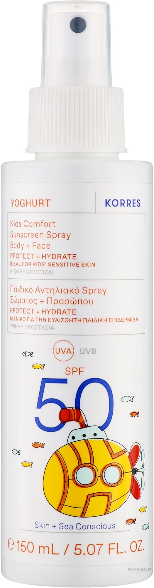 Sonnenschutzspray für Kinder - Korres Yoghurt Kids Comfort Sunscreen Spray Spf50 — Bild 150 ml