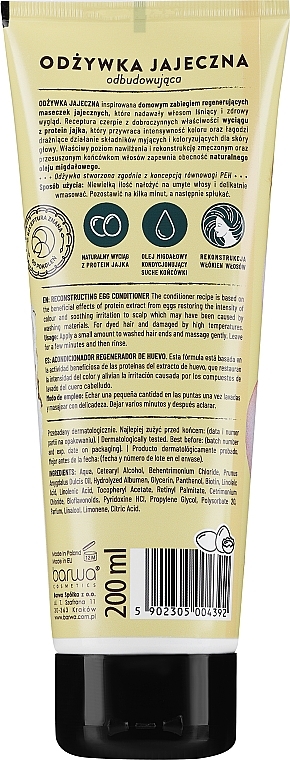 Regenerierende Haarspülung für gefärbtes und geschädigtes Haar mit Eiprotein und Mandelöl - Barwa Natural Conditioner Tube — Bild N2