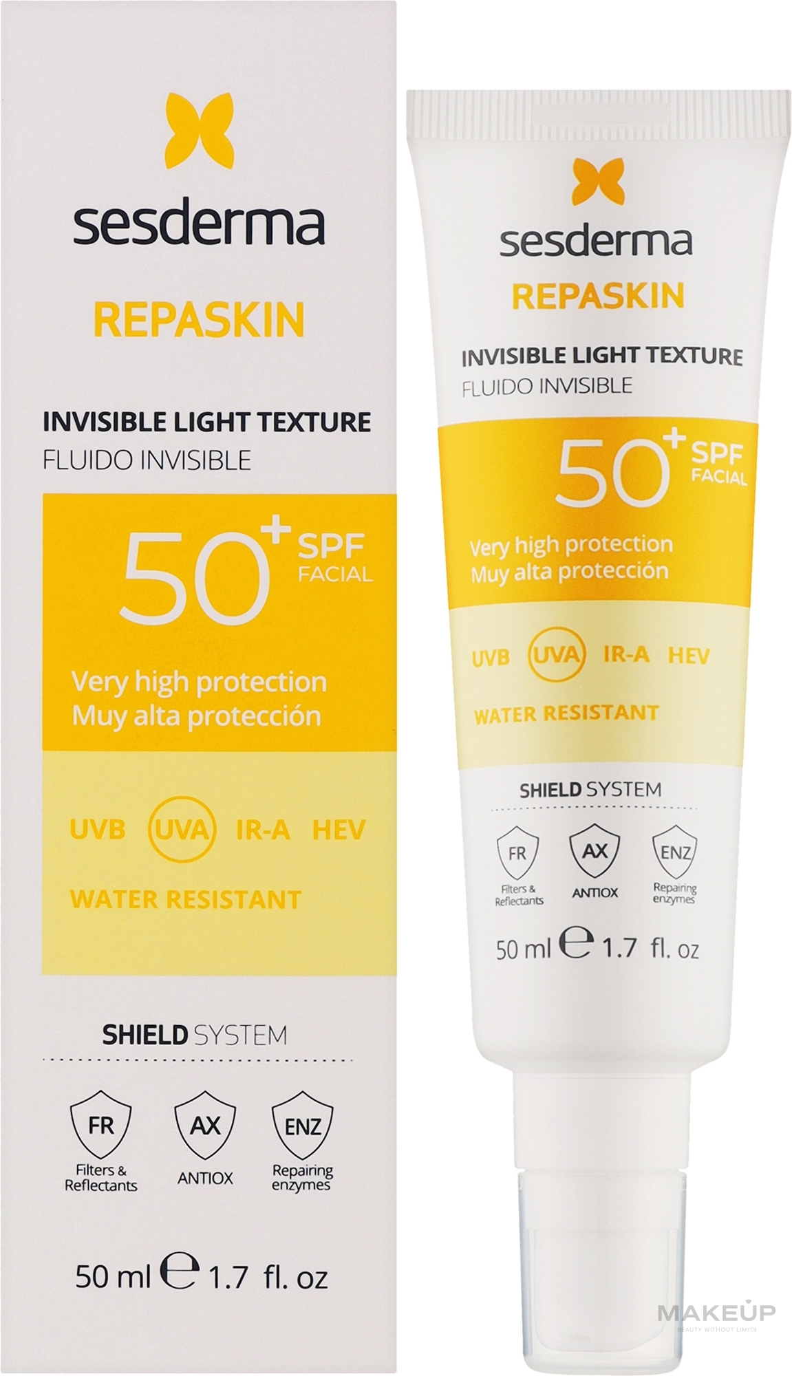 Wasserfeste Sonnenschutzcreme für das Gesicht SPF 50 - Sesderma Repaskin Invisible Light Texture SPF50 — Bild 50 ml