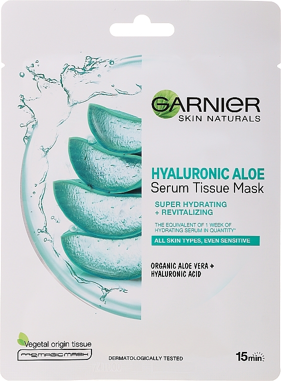 Feuchtigkeitsspendende und revitalisierende Tuchmaske mit Aloe und Hyaluronsäure - Garnier Skin Naturals Hyaluronic Aloe Tissue Mask — Bild N1