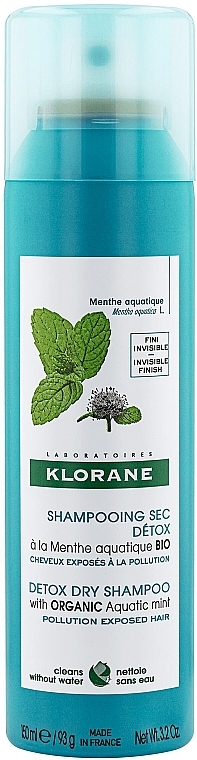 Detox-Trockenshampoo mit Wasserminze - Klorane Aquatic Mint Detox Dry Shampoo — Bild N1