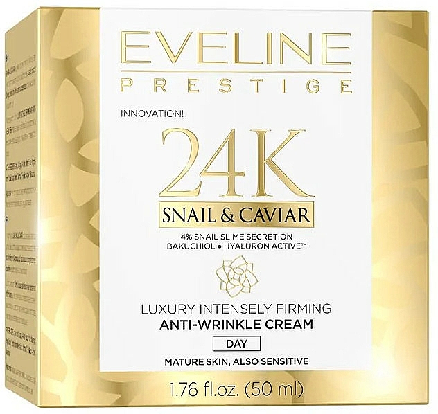 Anti-Falten Tagescreme für das Gesicht mit Schneckensekret und Kaviar - Eveline Prestige 24k Snail & Caviar Anti-Wrinkle Day Cream — Bild N2