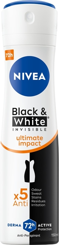 5in1 Deospray Antitranspirant - Nivea Black & White Invisible Ultimate Impact 5in1 Antiperspirant Spray — Bild 150 ml