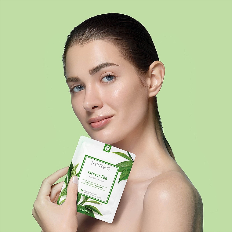 Tuchmaske für das Gesicht mit Grüntee-Extrakt - Foreo Green Tea Sheet Mask — Bild N3