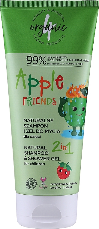 Babyshampoo und Duschgel - 4Organic Apple Friends Natural Shampoo And Shower Gel For Children — Bild N2