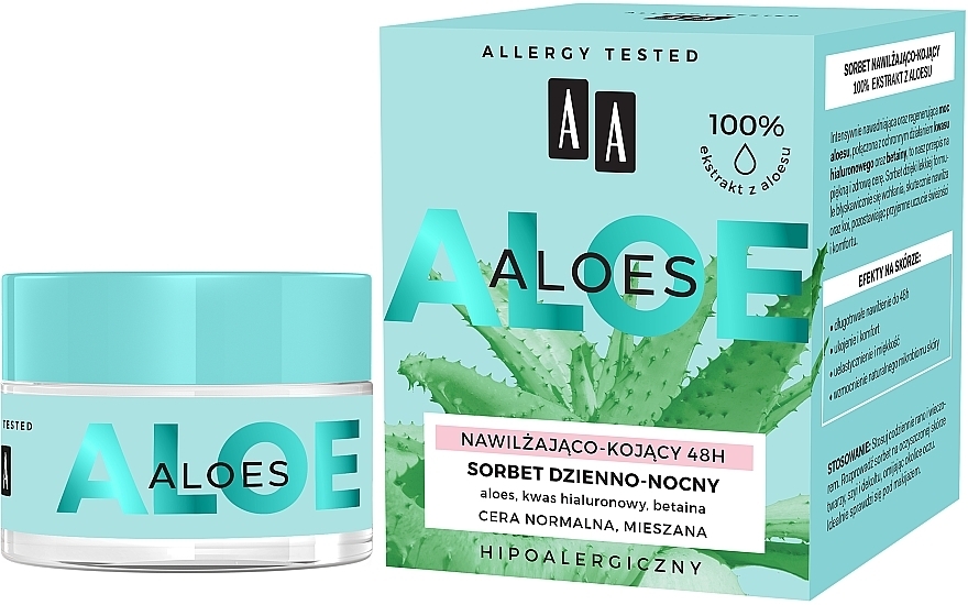 Feuchtigkeitsspendendes und beruhigendes Gesicht-Sorbet mit 100% Aloe Vera-Extrakt - AA Aloes Sorbet