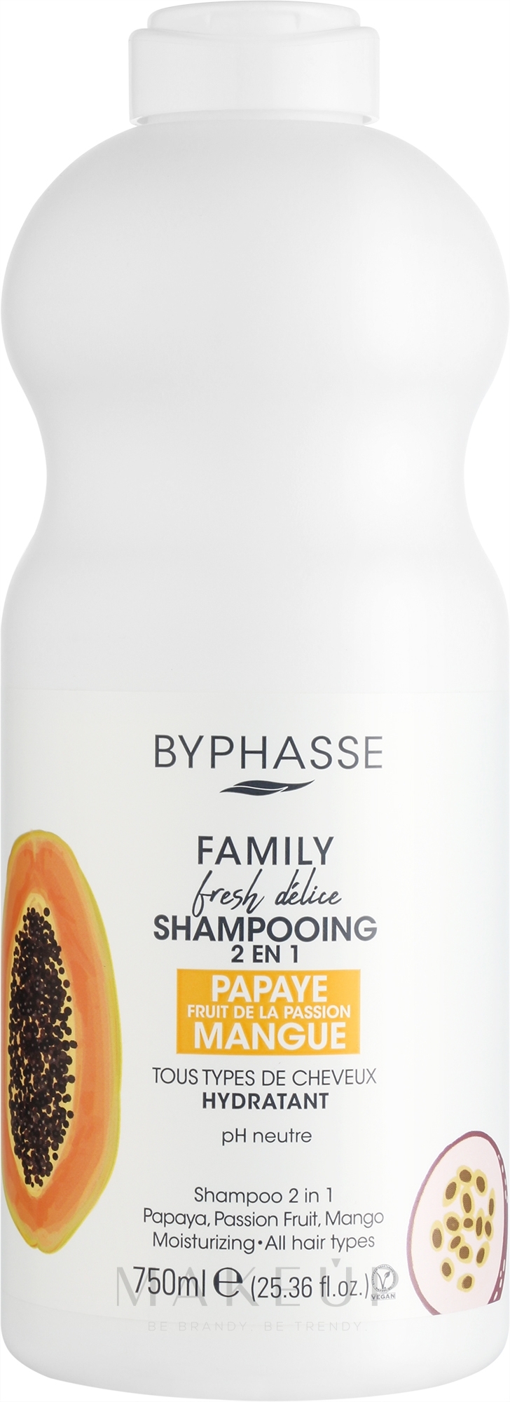 2in1 Shampoo mit Papaya, Passionsfrucht und Mango - Byphasse Family Fresh Delice Shampoo — Bild 750 ml
