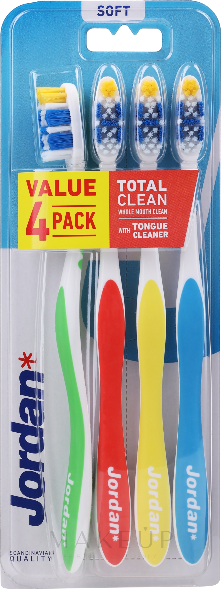 Zahnbürste weich Total Clean grün, gelb, rot, blau 4 St. - Jordan Total Clean Soft — Foto 4 St.
