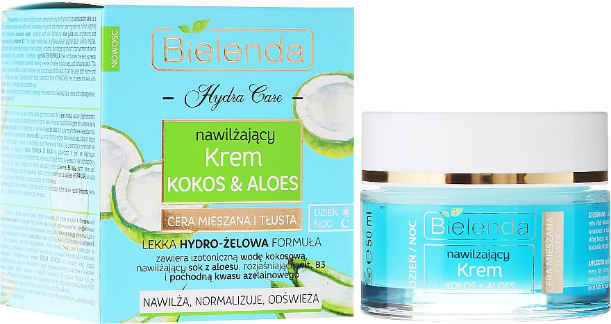 Feuchtigkeitsspendende Gesichtscreme mit Kokosnuss und Aloe für Mischhaut bis fettige Haut - Bielenda Hydra Care Moisturizing Face Cream Coconut and Aloe Vera — Bild N1