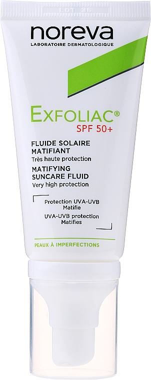 Mattierendes Sonnenschutzfluid für das Gesicht SPF 50+ - Noreva Laboratoires Exfoliac SPF 50+ Mattifying Sun Fluid — Bild N1