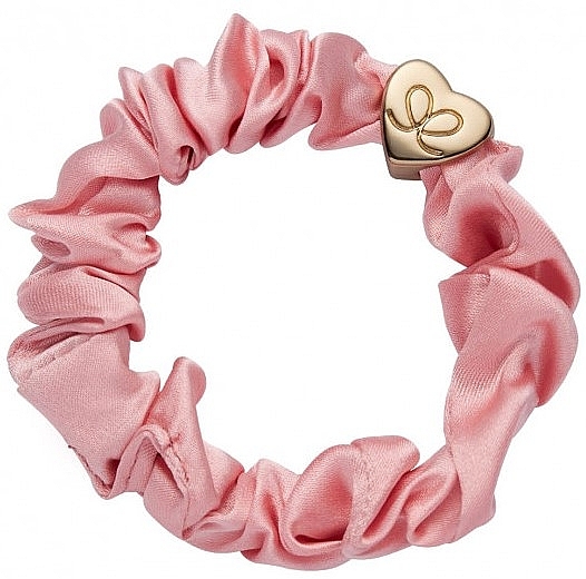 Haargummi aus Seide goldenes Herz rosa - By Eloise London Gold Heart Silk Scrunchie Rose Tan — Bild N2