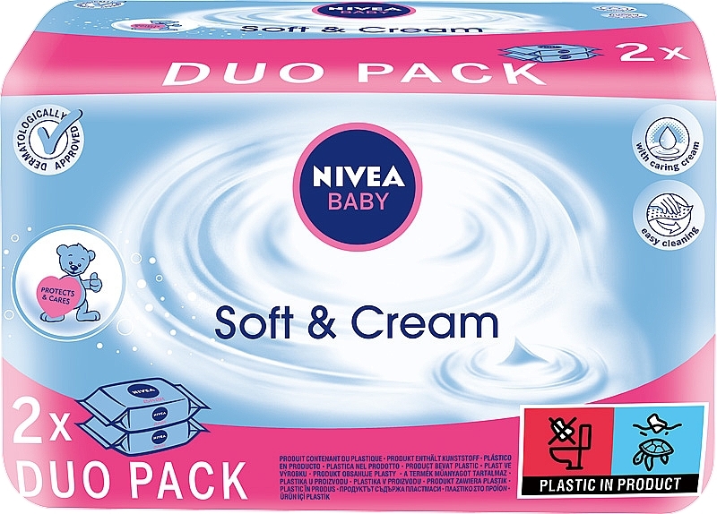 Sanfte und beruhigende Baby-Feuchttücher 2x63 St. - NIVEA Baby Soft & Cream — Bild N1