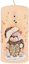 Dekorative Stumpenkerze Teddy 7x14 cm sandfarben - Artman Teddy Candle — Bild N1