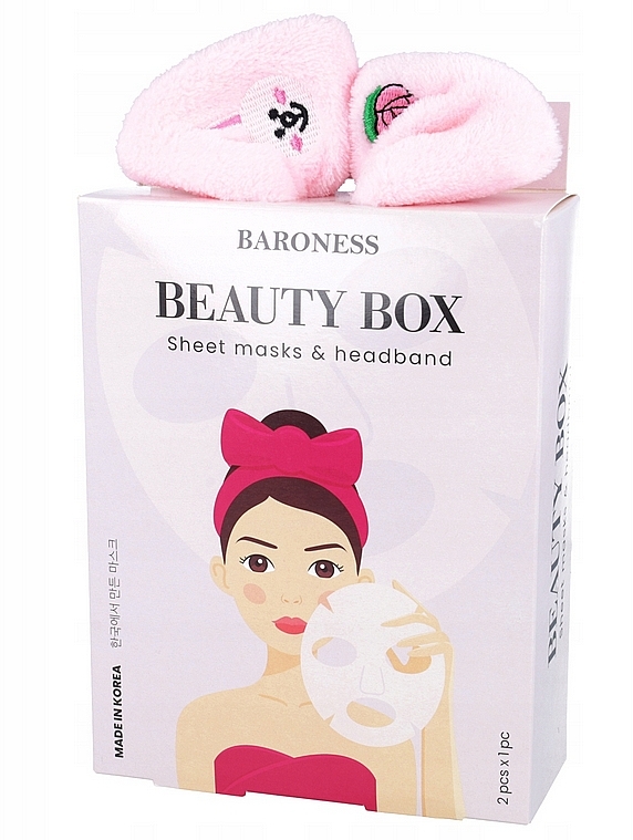 Gesichtspflegeset - Beauadd Baroness Beauty Box (Tuchmaske für das Gesicht 2x21g + Haarband 1 St.) — Bild N1