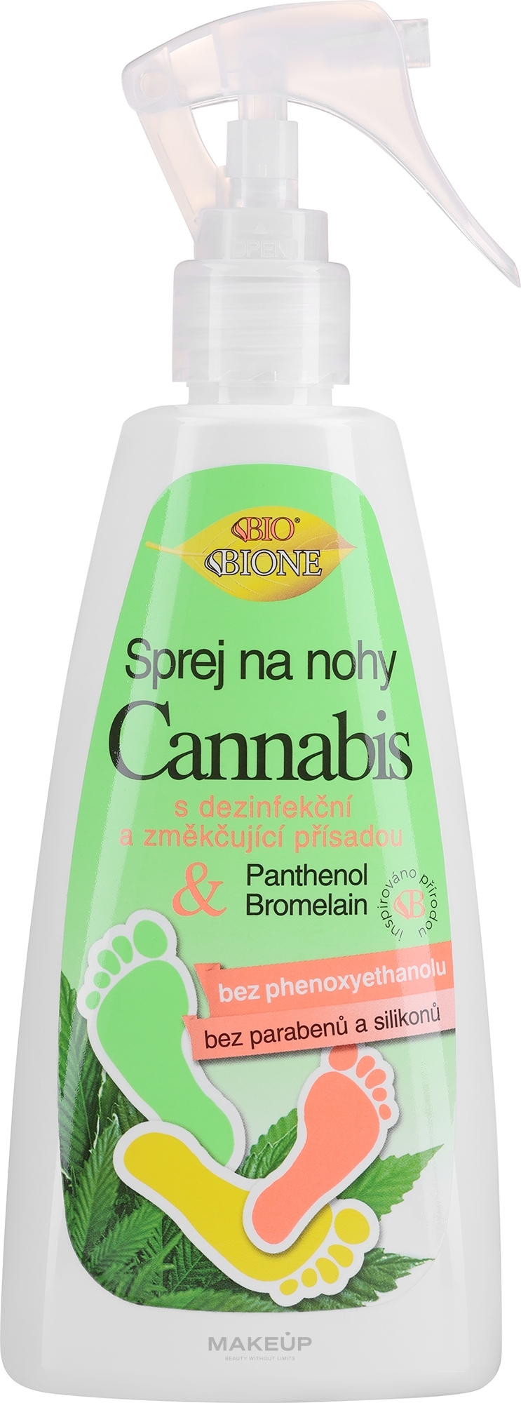 Erfrischendes Fußspray mit Cannabis-Extrakt - Bione Cosmetics Cannabis Foot Spray With Triethyl Citrate And Bromelain — Bild 260 ml