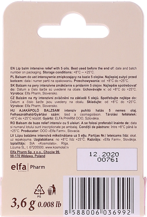Lippenbalsam mit 5 pflanzlichen Ölen - Green Pharmacy Lip Balm With 5 Oils, SPF 10 — Bild N2