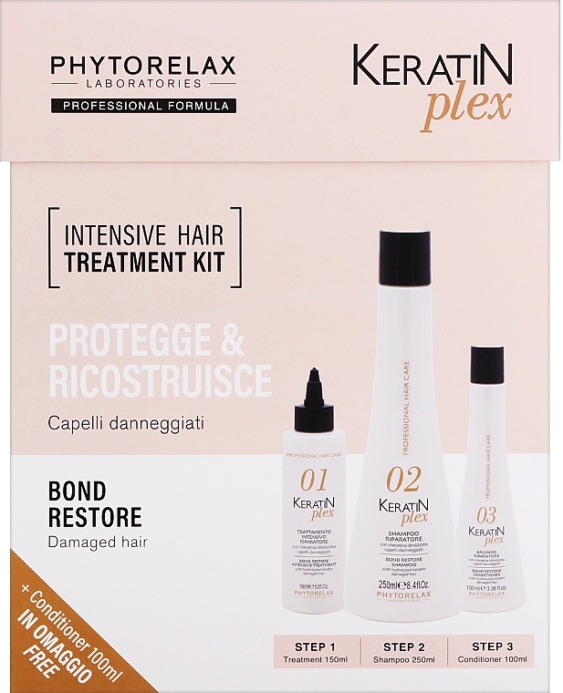 Haarpflegeset - Phytorelax Laboratories Keratin Plex Intensive Hair Treatment Kit (Haarbehandlung 150ml + Shampoo 250ml + Conditioner 100ml) — Bild N1