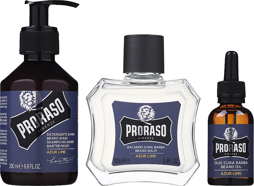 Bartpflege Set (Balsam 100ml + Shampoo 200ml + Öl 30ml) - Proraso Azur Lime Beard Kit — Foto N2