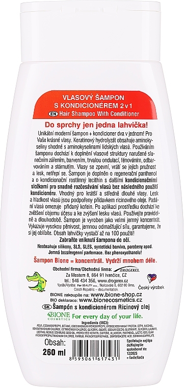 2in1 Shampoo und Haarspülung mit Keratin und Rizinusöl - Bione Cosmetics Keratin + Ricinovy Oil — Bild N2