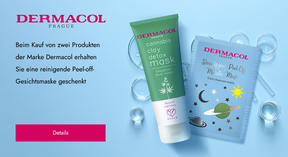 Beim Kauf von zwei Produkten der Marke Dermacol erhalten Sie eine reinigende Peel-off-Gesichtsmaske geschenkt