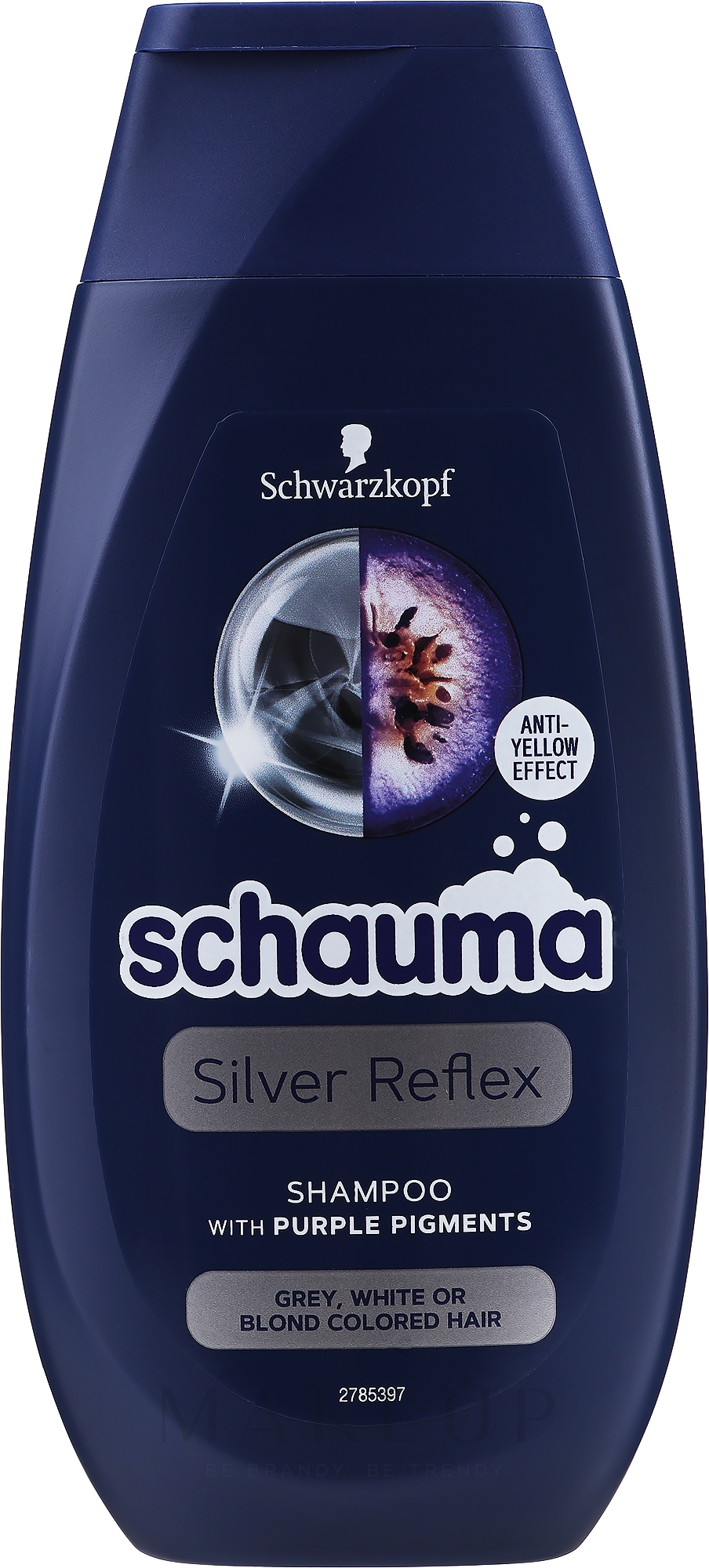 Anti-Gelbstich Shampoo für graues, weißes oder blondiertes Haar - Schwarzkopf Schauma Silver Reflex Anti-Yellow Shampoo — Bild 250 ml