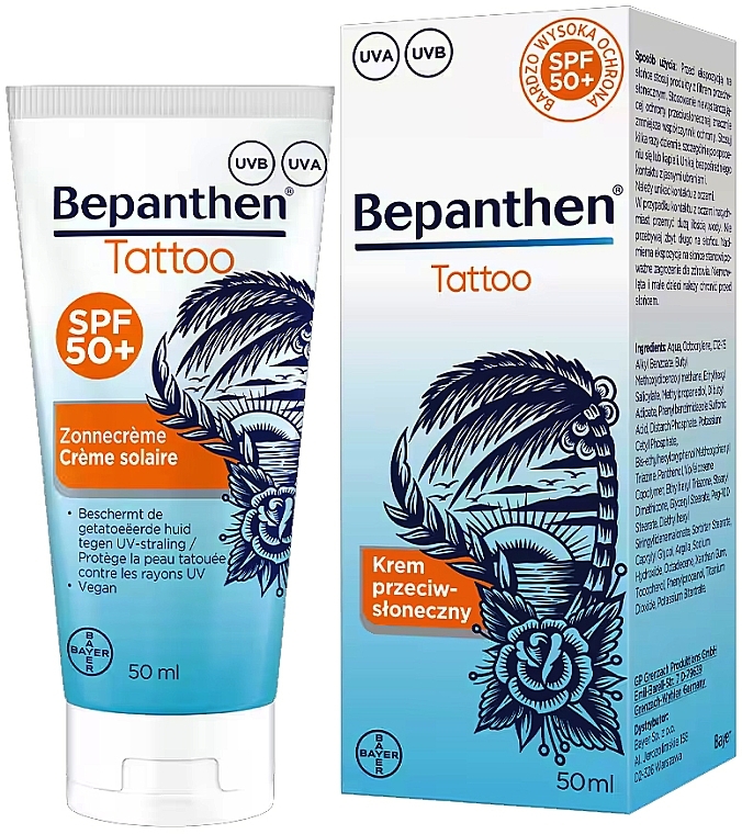 Sonnenschutzcreme für tätowierte Haut - Bepanthen Tattoo Cream SPF 50  — Bild N1