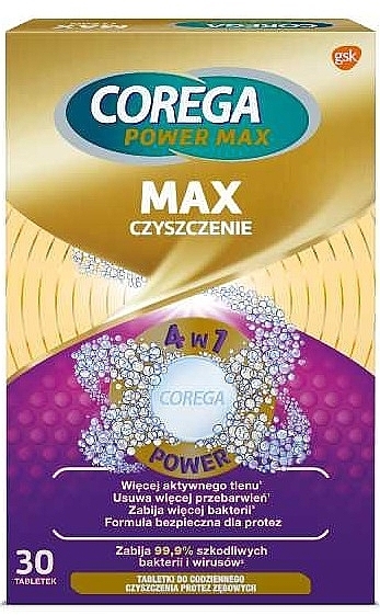 Tabletten für Zahnersatz - Corega Max Clean 4-in-1 Power — Bild N1