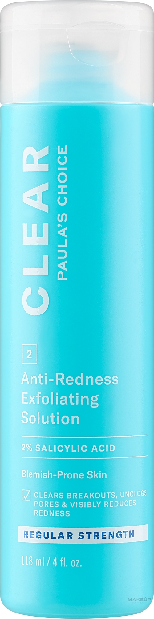 Gesichtspeeling mit 2 % Salicylsäure - Paula's Choice Clear Regular Strength Anti-Redness Exfoliating Solution  — Bild 118 ml