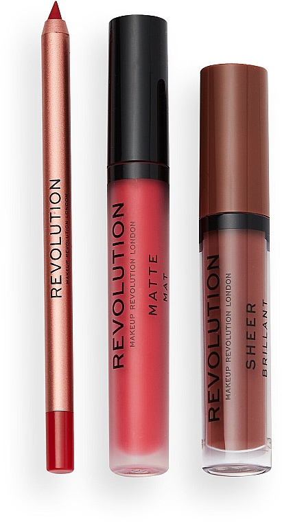 Lippen-Make-up Set (Lipgloss 3.5ml + Lippenstift 3ml + Lipliner 1g) - Makeup Revolution Fire Lip Set — Bild N3