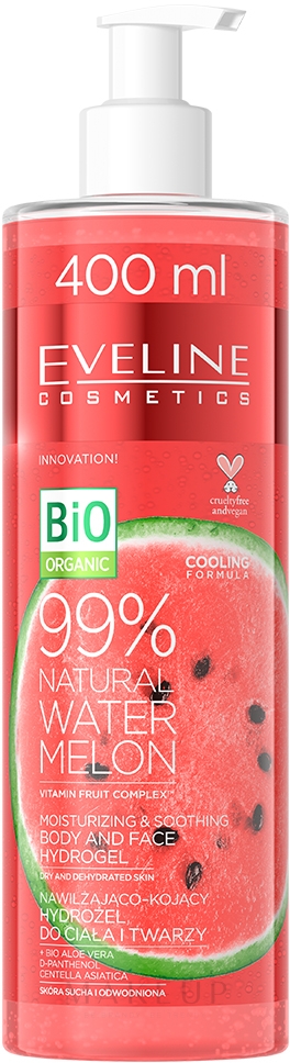 Hydrogel für Gesicht und Körper mit 99% Wassermelone - Eveline Cosmetics 99% Natural Watermelon — Bild 400 ml