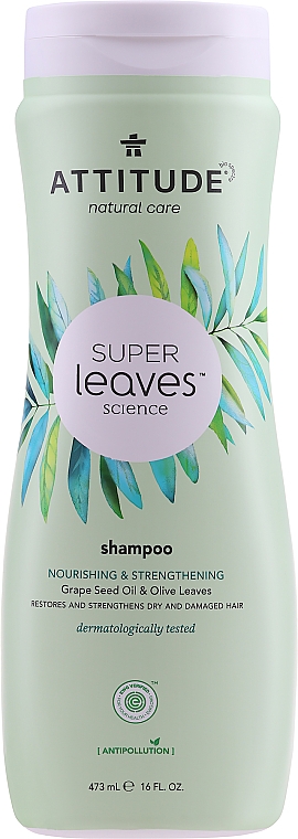 Pflegendes und stärkendes Shampoo mit Traubenkernöl und Olivenblätter für trockenes und geschädigtes Haar - Attitude Super Leaves Shampoo Nourishing & Strengthening Grape Seed Oil & Olive Leaves — Bild N1