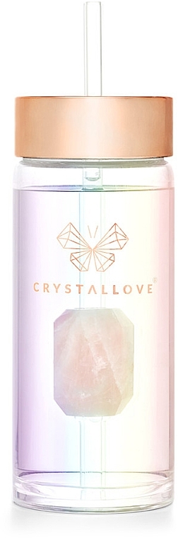 Holographische Glaswasserflasche mit Rosenquarz und Trinkhalm, 400 ml - Crystallove Glass Hologram Water Bottle with Pink Quartz and Straw — Bild N6