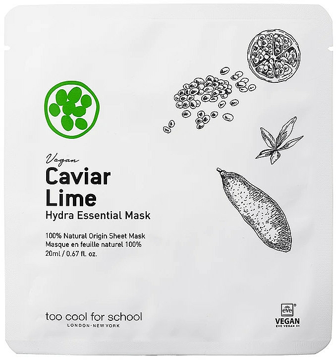 Feuchtigkeitsspendende Tuchmaske mit Limetten-Kaviar-Extrakt - Too Cool For School Caviar Lime Hydra Essential Mask — Bild N1