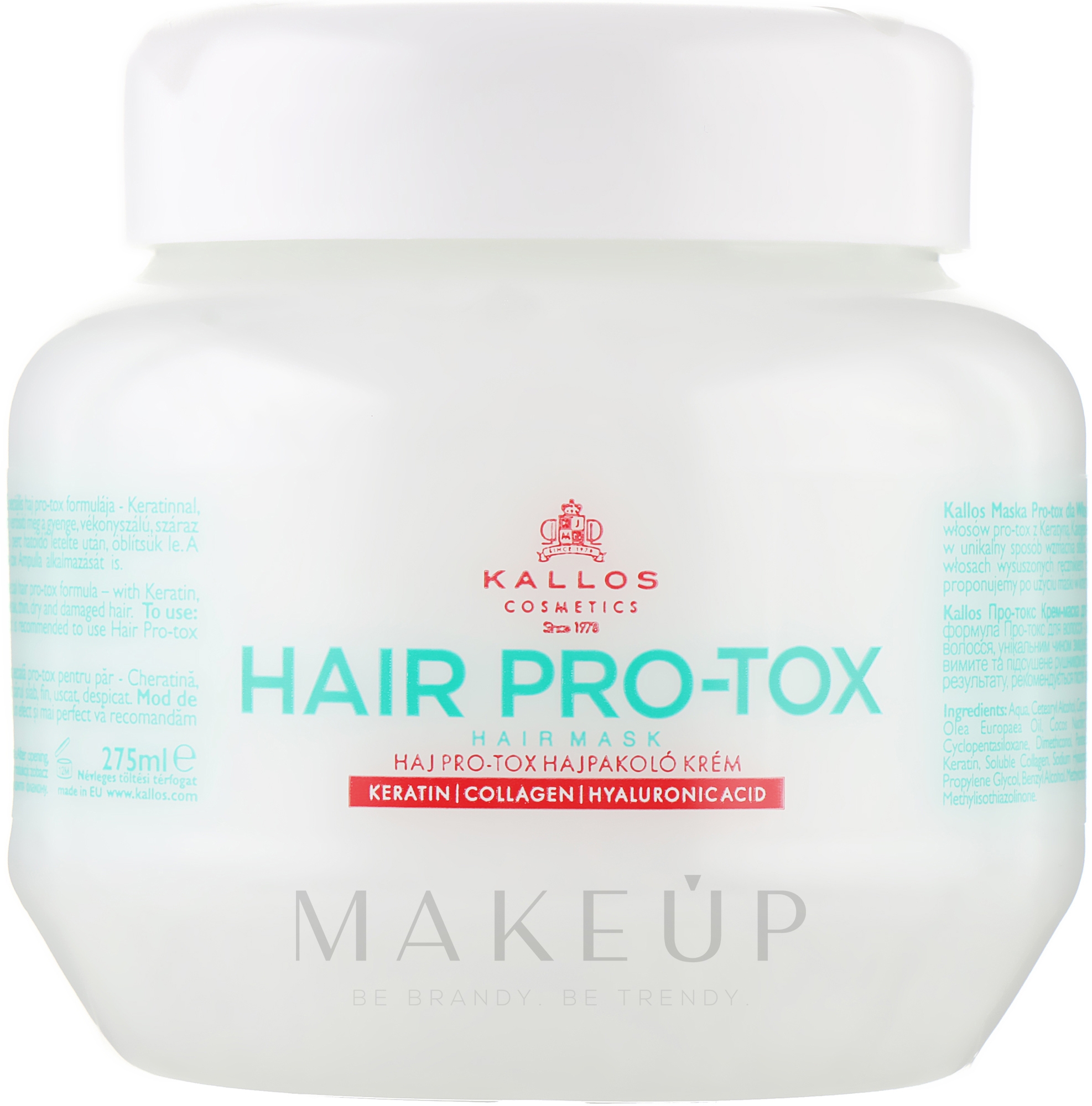 Haarmaske mit Keratin, Kollagen und Hyaluronsäure - Kallos Cosmetics Pro-Tox Hair Mask — Bild 275 ml