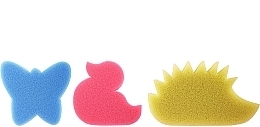 Badeschwamm-Set für Kinder blauer Schmetterling + rosa Ente + gelber Igel 3 St. - Ewimark — Bild N1