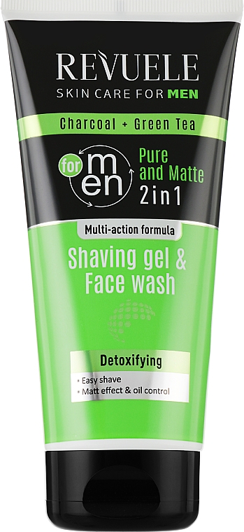 2in1 Rasiergel-Gesichtswasser mit Aktivkohle und Grünem Tee - Revuele Men Care Charcoal & Green Tea Shaving Gel & Face Wash — Bild N1