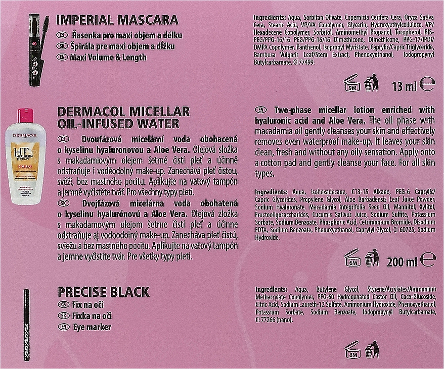 Dermacol Imperial (Mizellenwasser 200ml + Mascara 13ml + Eyeliner-Marker 1ml + Kosmetiktasche) - Make-up Set — Bild N3