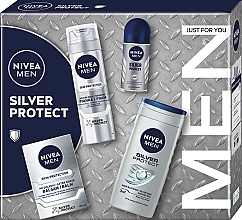 Gesichts- und Körperpflegeset - NIVEA MEN Silver Protect Collection (After Shave Balsam 100ml + Rasierschaum 200ml + Duschgel 250ml + Deodorant 50ml) — Bild N1