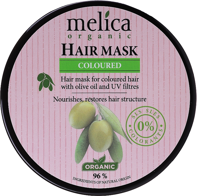 Nährende regenerierende und strukturierende Maske mit Olivenöl und UV-Filter für gefärbtes Haar - Melica Organic Coloured Olive Oil UV Filters Hair Mask — Bild N1