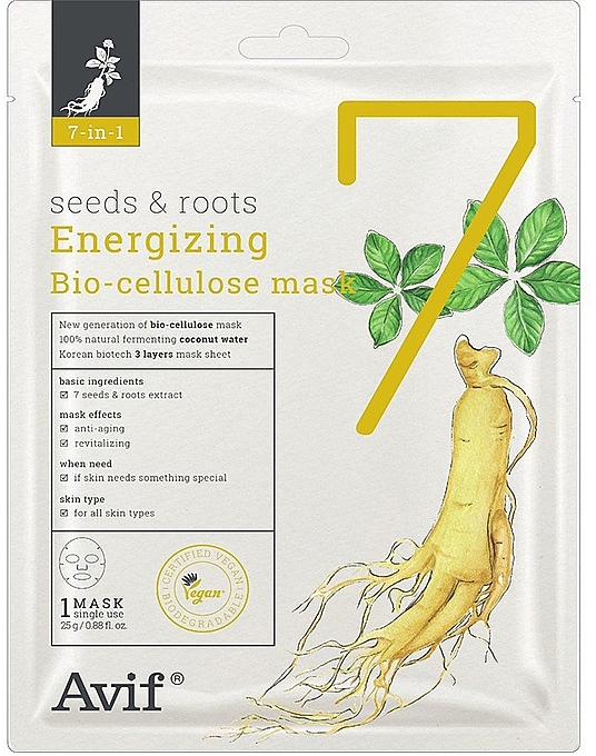 Anti-Aging-Gesichtsmaske aus Biozellulose - Avif 7-in-1 Seeds & Roots Energizing Bio Cellulose Mask — Bild N1