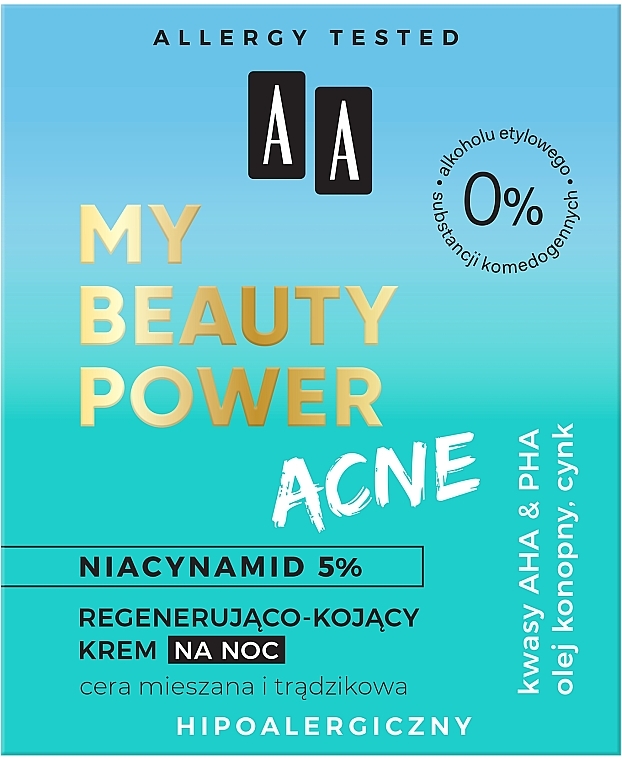 Regenerierende Nachtcreme mit Hanföl und Zink - AA My Beauty Power Acne — Bild N3