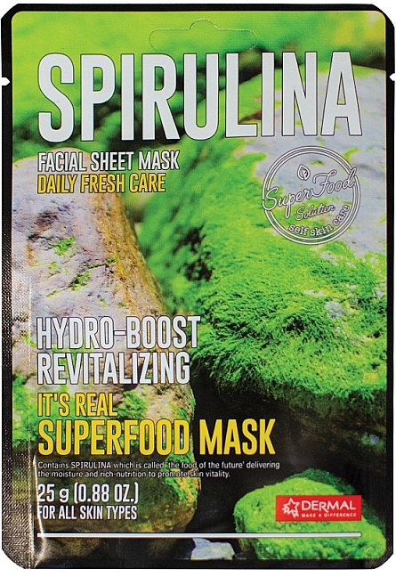Anti-Aging Tuchmaske für das Gesicht mit Hyaluronsäure und Spirulina-Extrakt - Dermal Superfood Spirulina Mask — Bild N1