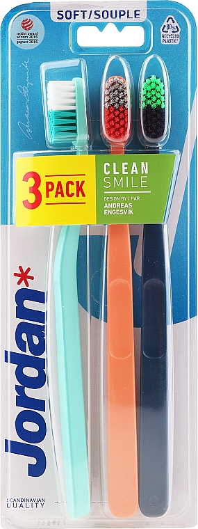 Zahnbürste weich 3 St. minzgrün, orange, marineblau - Jordan Clean Smile Soft — Bild N1