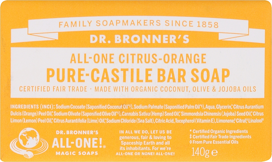 Seife Zitrus und Orange - Dr. Bronner’s Pure Castile Bar Soap Citrus & Orange