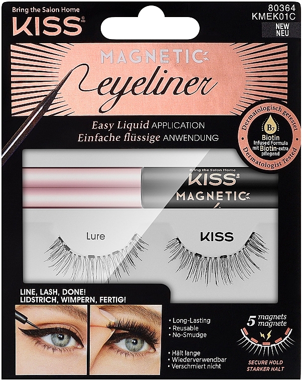 Make-up Set (Magnetischer Eyeliner 5g + Künstliche Wimpern) - Kiss Magnetic Eyeliner & Lash Kit Lure — Bild N1