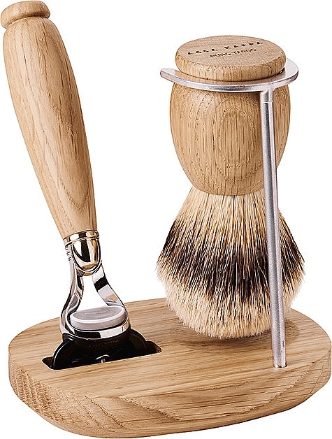 Rasierpflegeset - Acca Kappa Shaving Set In Varnished Oak Wood And Chrome Plated Metal (Rasierer 1 St. + Rasierbürste 1 St. + Rasierständer 1 St.) — Bild N1