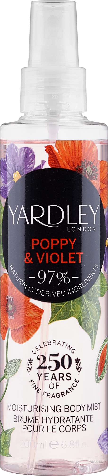 Yardley Poppy & Violet - Feuchtigkeitsspendender parfümierter Körpernebel — Bild 200 ml